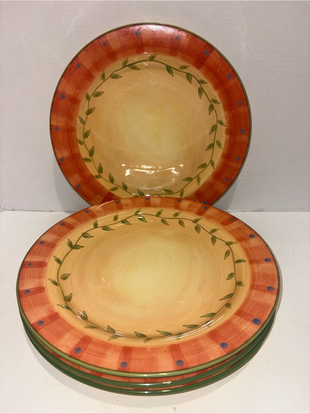 Pfaltzgraff Orange and Yellow Hand-Painted Vine Dinner Plates - Set of 4